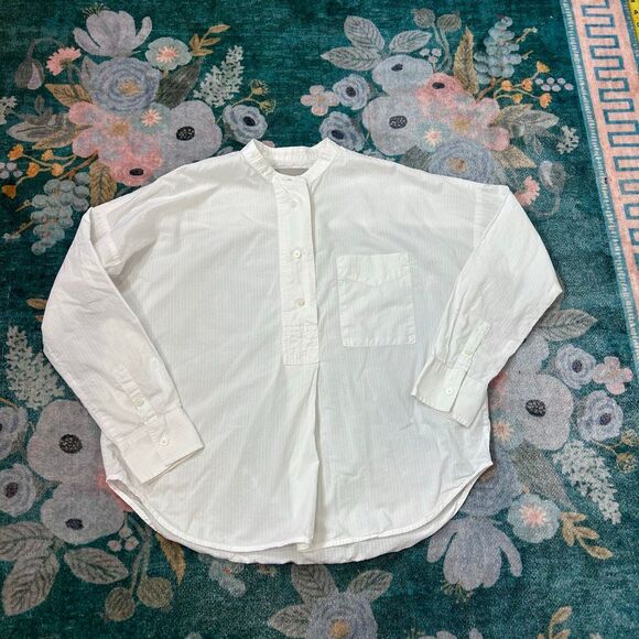 Everlane Shirt Womens 00 White Poplin Cotton Popover Button Down Collarless Top - Picture 12 of 14